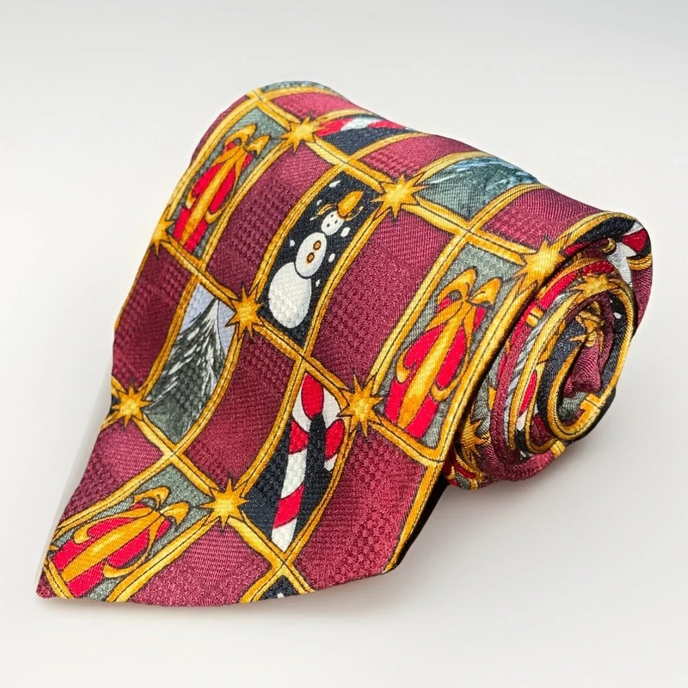 XYZ Inc. Silk‎ Necktie Christmas Season Winter, Gifts, Snowmen Candy Cane